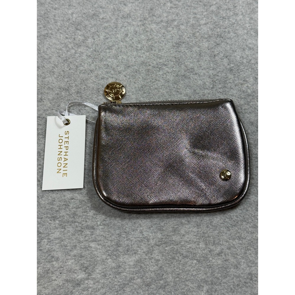 Stephanie Johnson Metallic Monte Carlo Mink Coin Purse Gold Logo Zip Pouch NWT